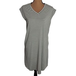 J Jill v-neck cap sleeve striped midi jersey knit t-shirt dress with pockets XS